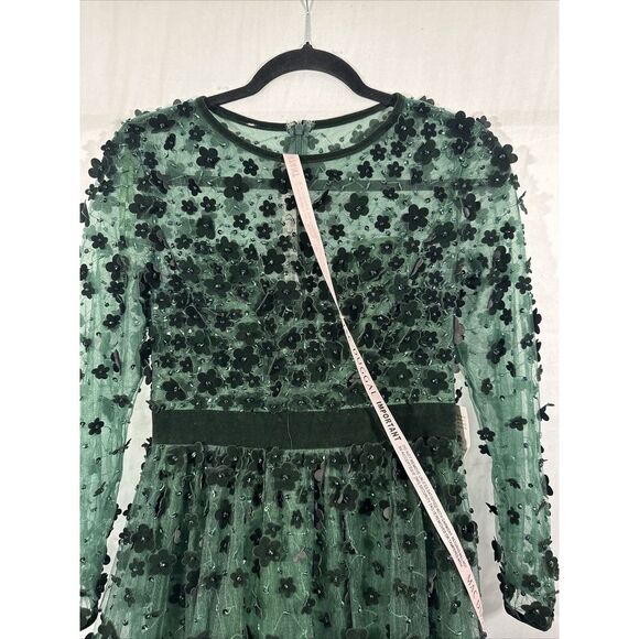NWT Mac Duggal [ 6‎ ] Embellished Illusion Long Sleeve Fit Flare Dress  Emerald - Picture 10 of 14